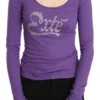 Exte Women's Elegant Purple Crystal Embellished Long Sleeve Top
