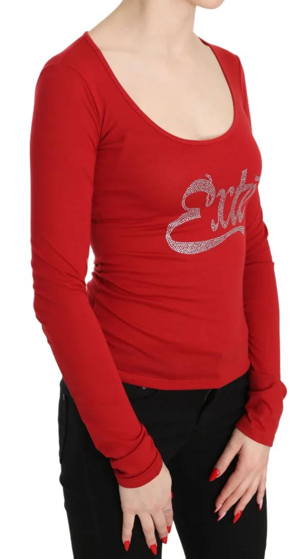 Exte Women's Red Crystal Embellished Long Sleeve Top