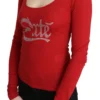 Exte Women's Red Crystal Embellished Long Sleeve Top