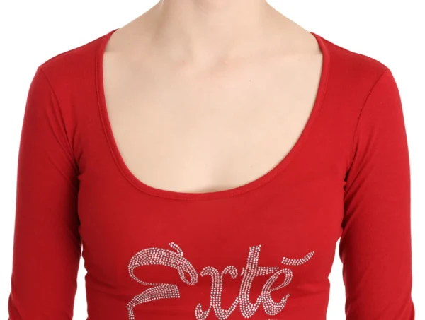 Exte Women's Red Crystal Embellished Long Sleeve Top