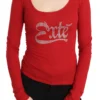Exte Women's Red Crystal Embellished Long Sleeve Top