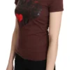 Exte Women's Chic Brown Hearts Printed Short Sleeve Top