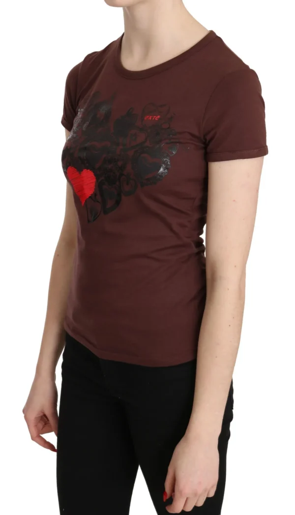 Exte Women's Chic Brown Hearts Printed Short Sleeve Top