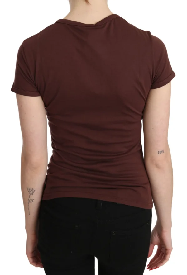 Exte Women's Chic Brown Hearts Printed Short Sleeve Top