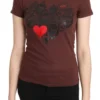 Exte Women's Chic Brown Hearts Printed Short Sleeve Top