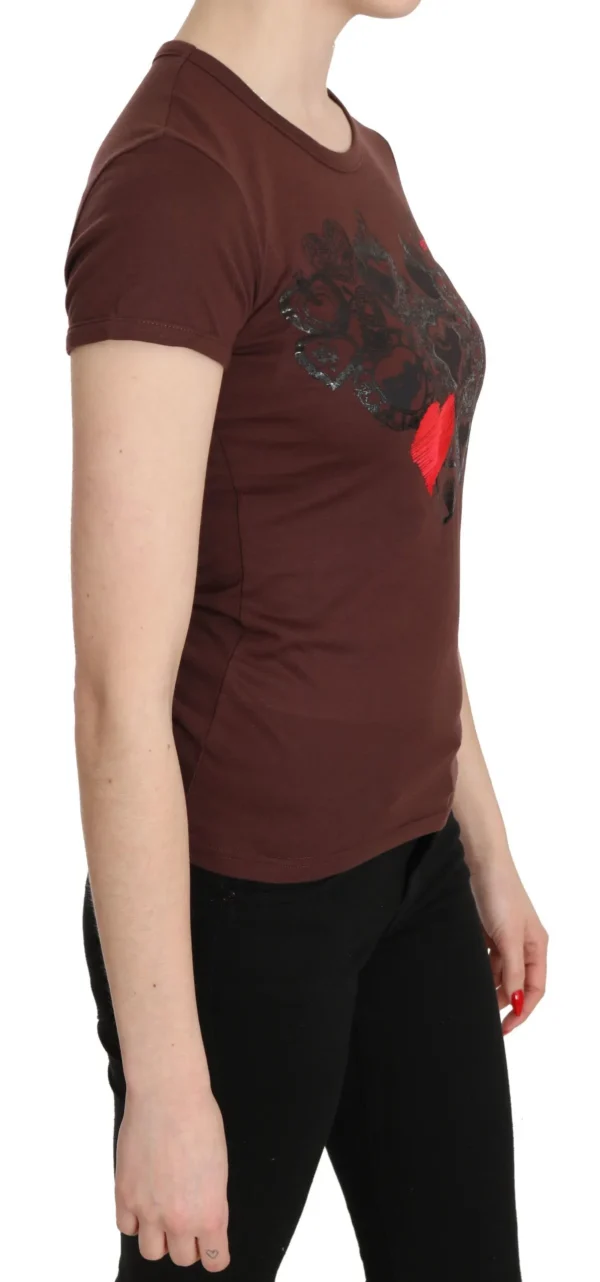 Exte Women's Chic Brown Hearts Printed Short Sleeve Top