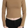 GF Ferre Women's Elegant Brown Long Sleeve Cropped Top