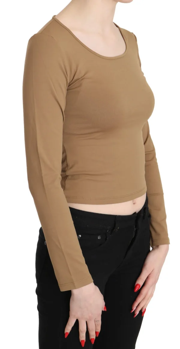 GF Ferre Women's Elegant Brown Long Sleeve Cropped Top