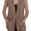 PINK MEMORIES Women's Chic Sleeveless Cotton Cardigan Vest - Elegant Brown