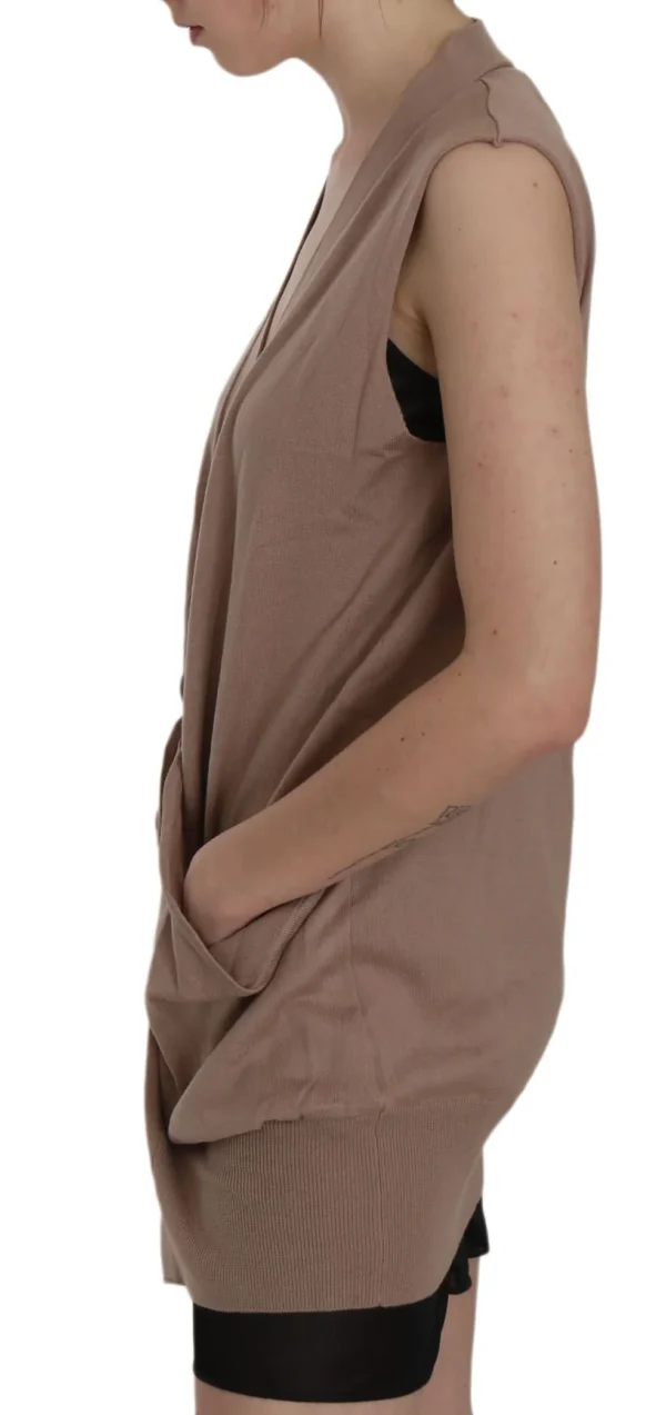 PINK MEMORIES Women's Chic Sleeveless Cotton Cardigan Vest - Elegant Brown