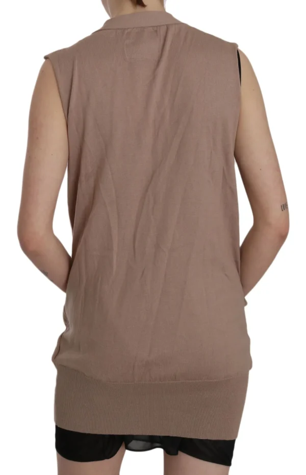 PINK MEMORIES Women's Chic Sleeveless Cotton Cardigan Vest - Elegant Brown