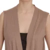 PINK MEMORIES Women's Chic Sleeveless Cotton Cardigan Vest - Elegant Brown