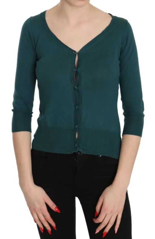 PINK MEMORIES Women's Chic Blue Green Cotton Cardigan Top