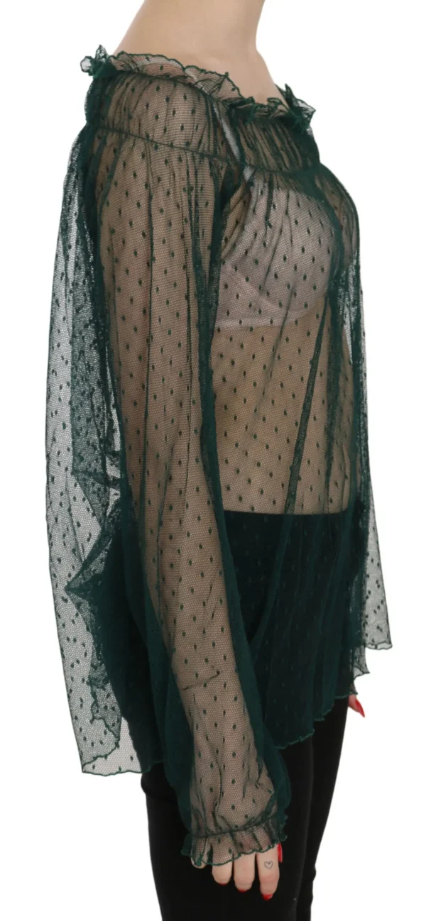 PINK MEMORIES Women's Elegant Green Mesh Long Sleeve Top