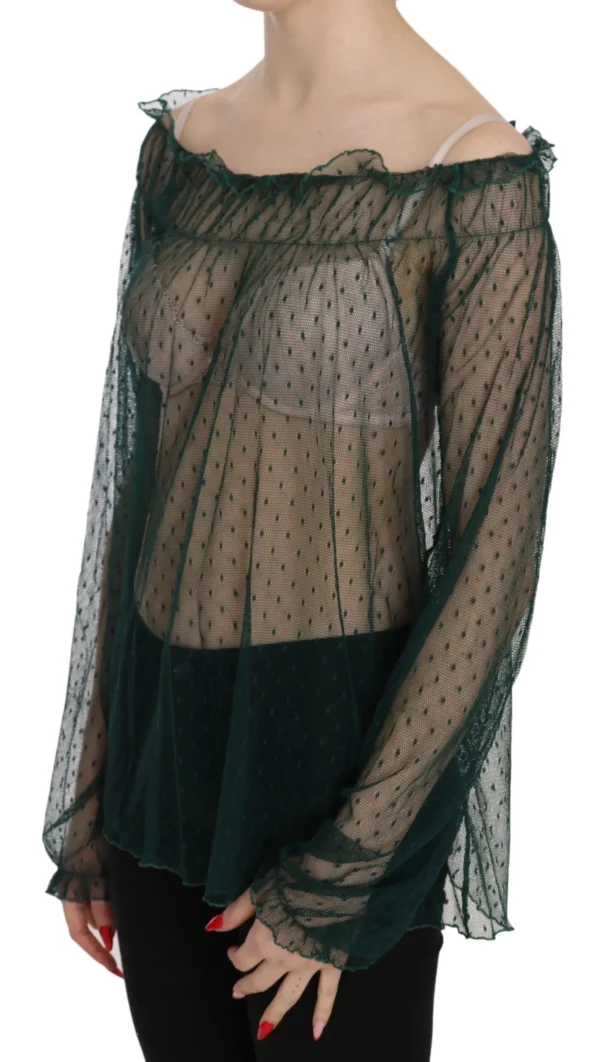 PINK MEMORIES Women's Elegant Green Mesh Long Sleeve Top