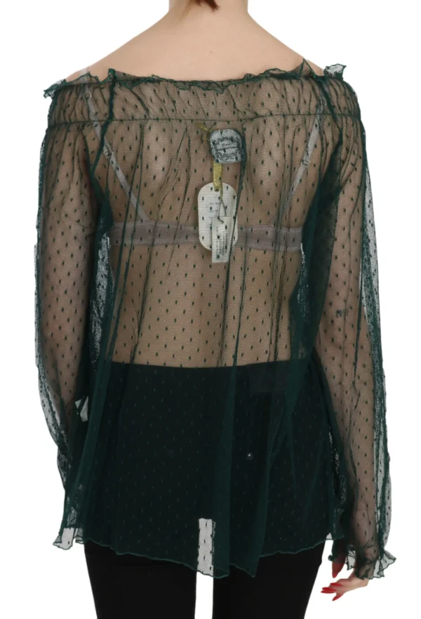PINK MEMORIES Women's Elegant Green Mesh Long Sleeve Top