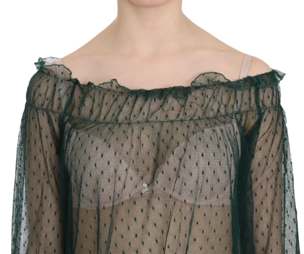 PINK MEMORIES Women's Elegant Green Mesh Long Sleeve Top