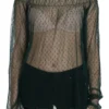 PINK MEMORIES Women's Elegant Green Mesh Long Sleeve Top