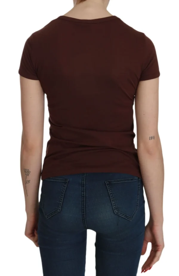 Exte Women's Chic Brown Heart Print Crew Neck Top