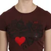Exte Women's Chic Brown Heart Print Crew Neck Top