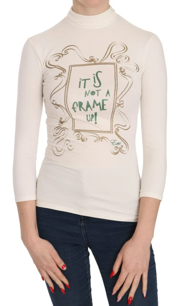Exte Women's Elegant White Long Sleeve Crew Neck Top