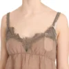 PINK MEMORIES Women's Elegant Lace Brown Linen Blouse