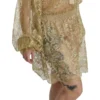 Dolce & Gabbana Women's Elegant Gold Lace A-Line Knee Length Dress