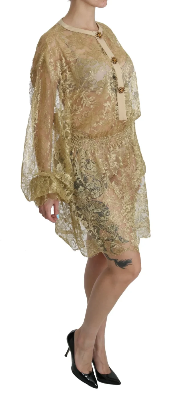 Dolce & Gabbana Women's Elegant Gold Lace A-Line Knee Length Dress