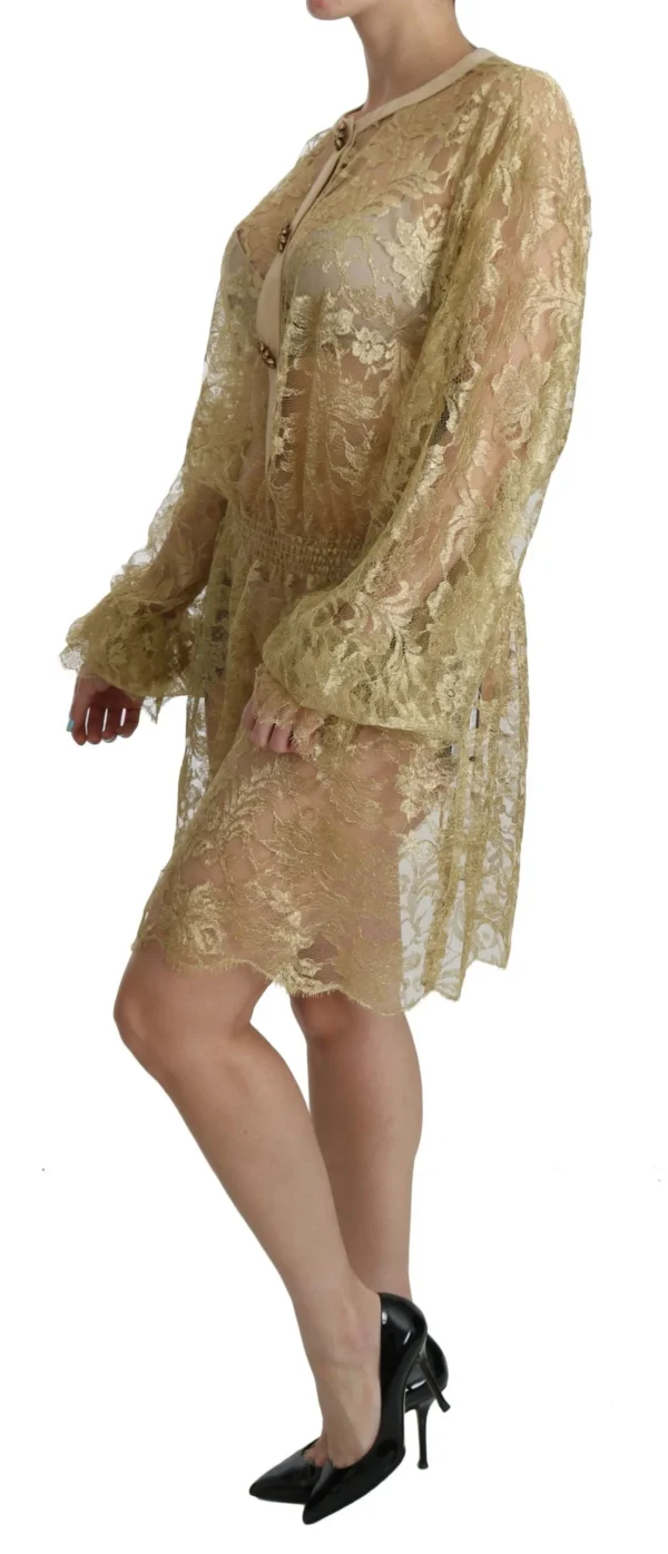 Dolce & Gabbana Women's Elegant Gold Lace A-Line Knee Length Dress