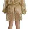 Dolce & Gabbana Women's Elegant Gold Lace A-Line Knee Length Dress