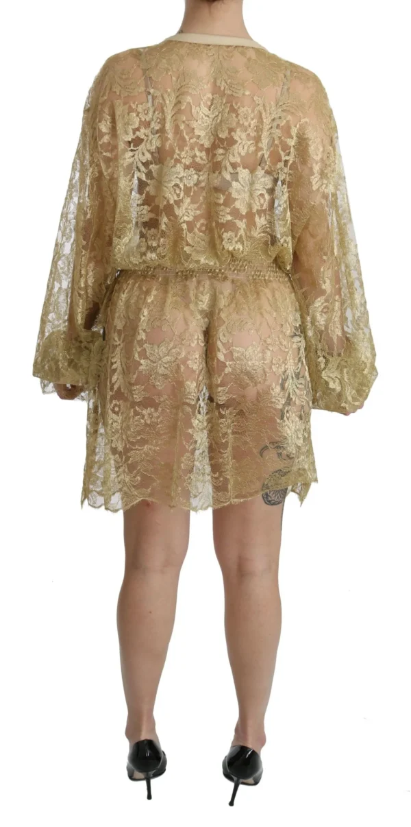 Dolce & Gabbana Women's Elegant Gold Lace A-Line Knee Length Dress