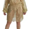 Dolce & Gabbana Women's Elegant Gold Lace A-Line Knee Length Dress