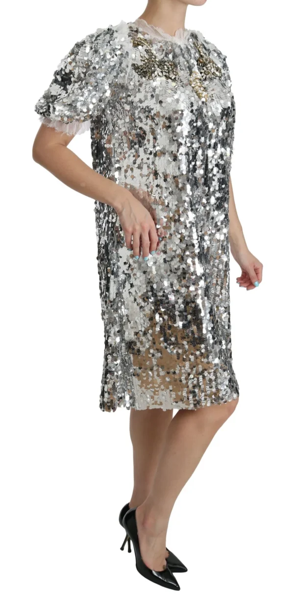 Dolce & Gabbana Women's Elegant Silver A-Line Dress with Crystal Accents