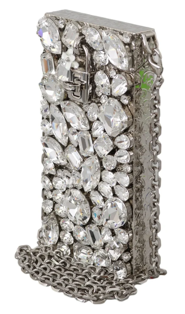 Dolce & Gabbana Women's Elegant Silver Crystal Case Crossbody Purse