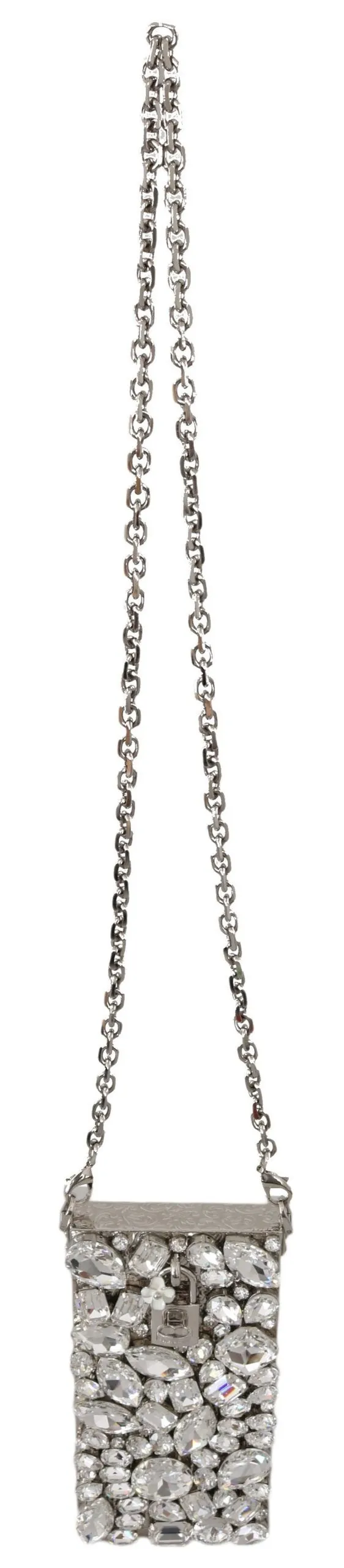 Dolce & Gabbana Women's Elegant Silver Crystal Case Crossbody Purse