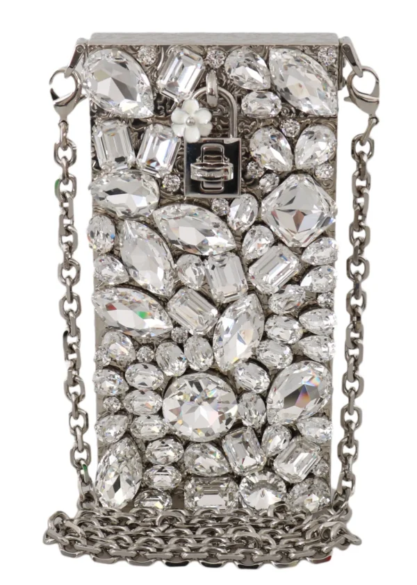 Dolce & Gabbana Women's Elegant Silver Crystal Case Crossbody Purse
