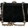 Dolce & Gabbana Women's Black Fur Gold Baroque Crystal Evening Clutch