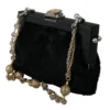 Dolce & Gabbana Women's Black Fur Gold Baroque Crystal Evening Clutch
