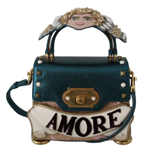 Dolce & Gabbana Women's Chic Blue Gold Angel Motif Welcome Bag