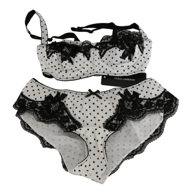 Dolce & Gabbana Women's Elegant White & Black Lace Silk Lingerie Set