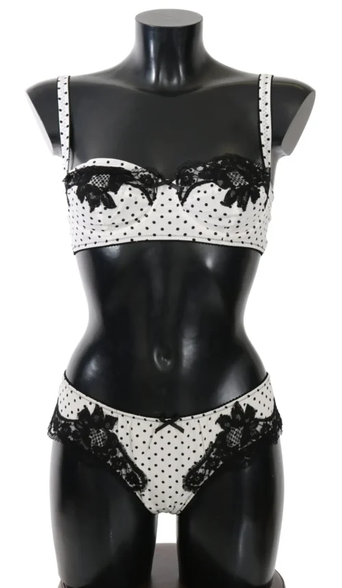 Dolce & Gabbana Women's Elegant White & Black Lace Silk Lingerie Set