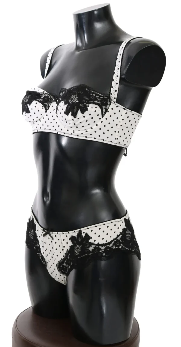 Dolce & Gabbana Women's Elegant White & Black Lace Silk Lingerie Set
