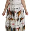Dolce & Gabbana Women's Elegant White Rooster Print Sheath Midi Dress