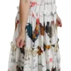 Dolce & Gabbana Women's Elegant White Rooster Print Sheath Midi Dress