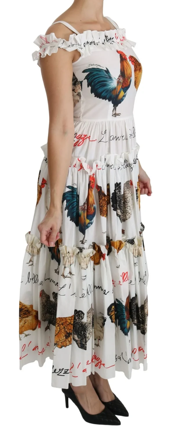 Dolce & Gabbana Women's Elegant White Rooster Print Sheath Midi Dress
