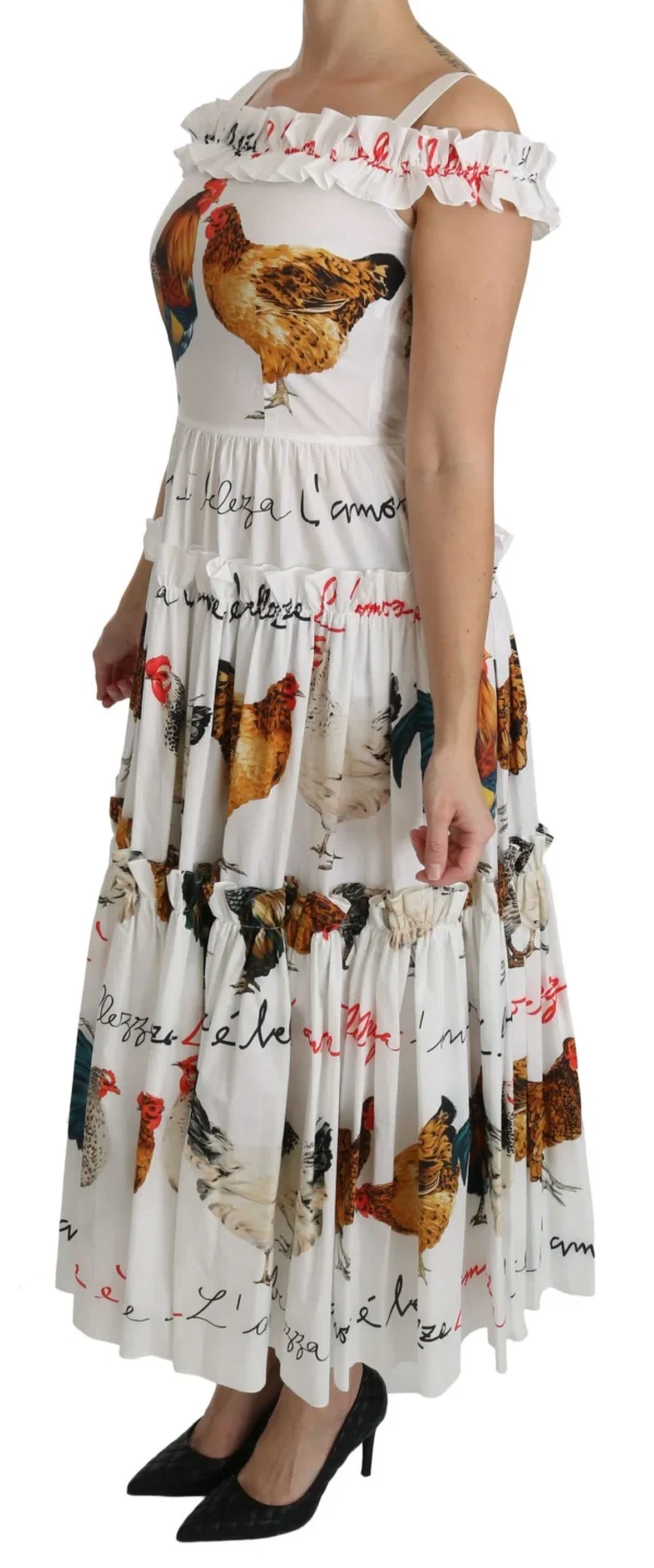 Dolce & Gabbana Women's Elegant White Rooster Print Sheath Midi Dress