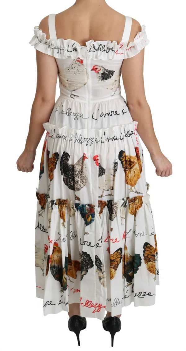 Dolce & Gabbana Women's Elegant White Rooster Print Sheath Midi Dress
