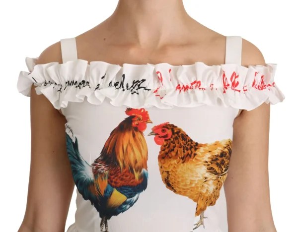 Dolce & Gabbana Women's Elegant White Rooster Print Sheath Midi Dress