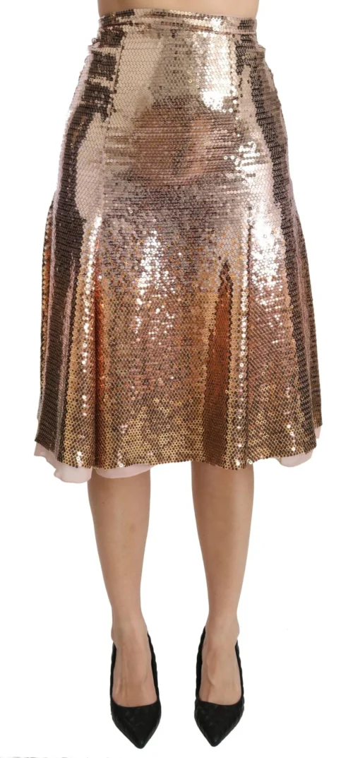 Dolce & Gabbana Women's Gold Sequined High Waist Skirt