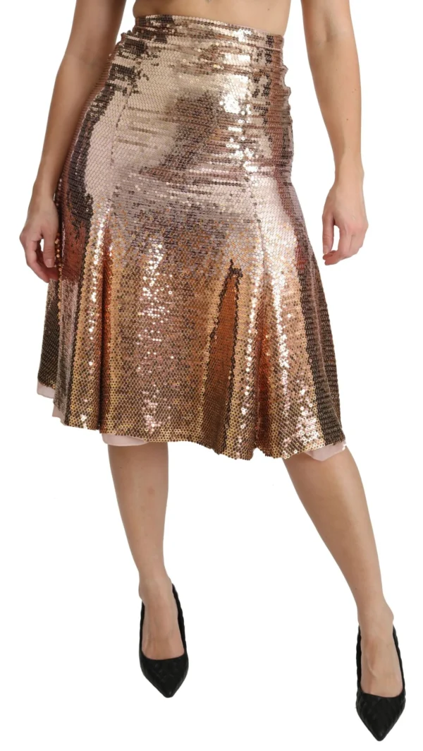 Dolce & Gabbana Women's Gold Sequined High Waist Skirt